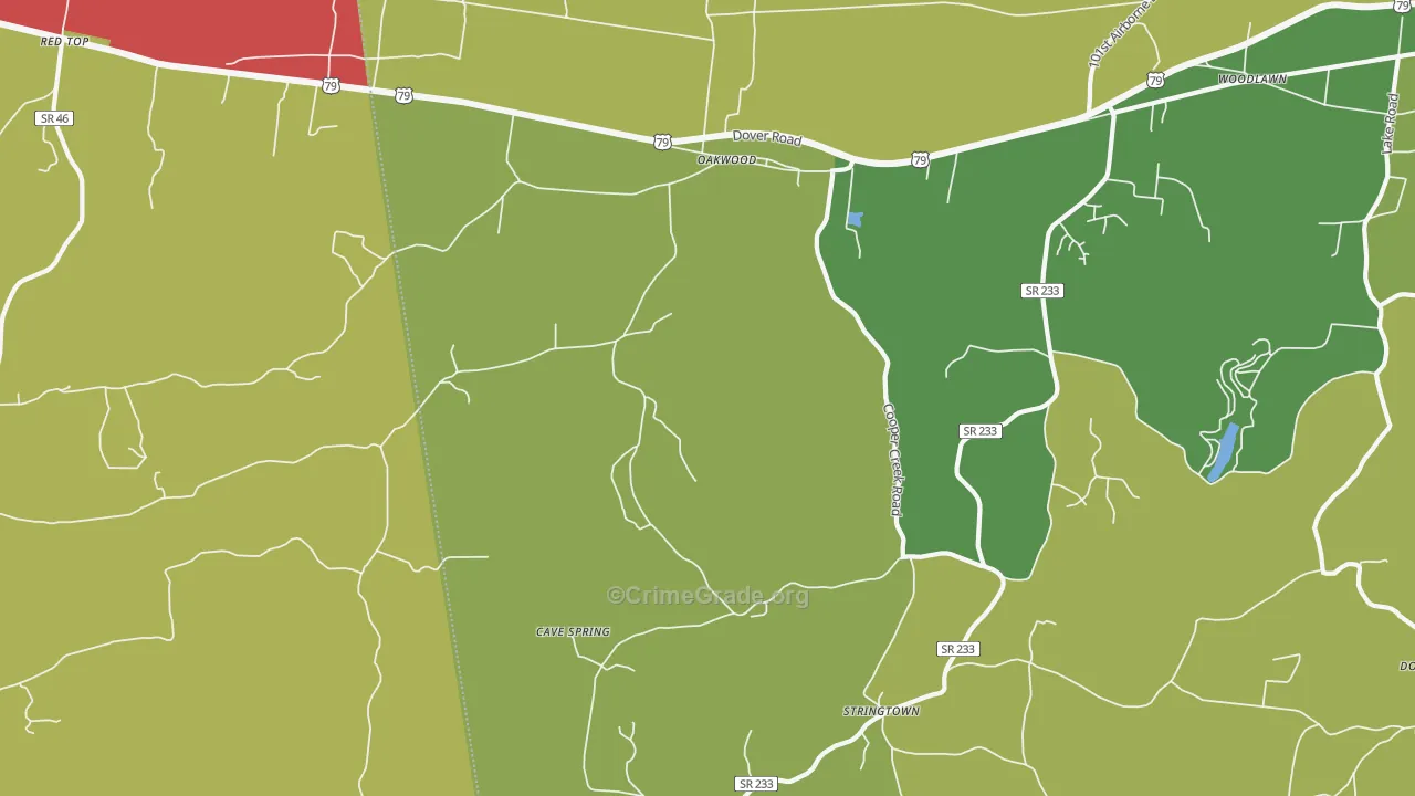 Oakwood, TN Map of Vandalism Rates