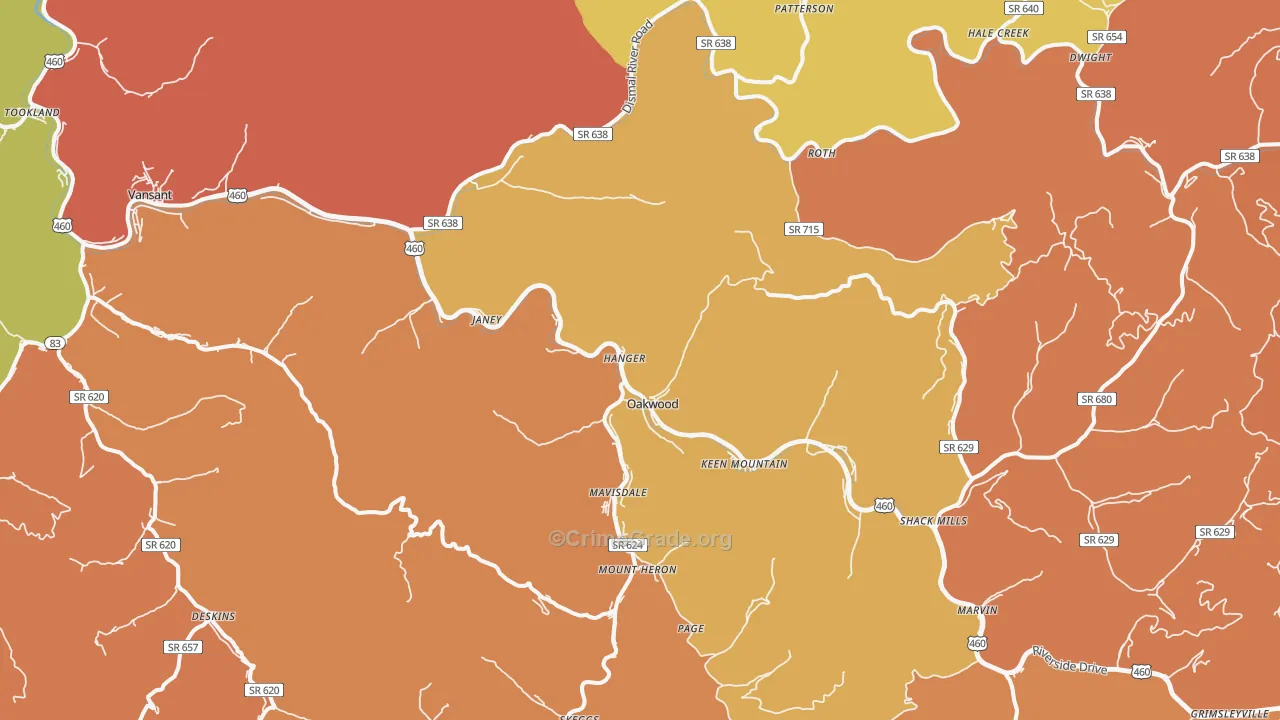 Oakwood, VA Map of Vandalism Rates