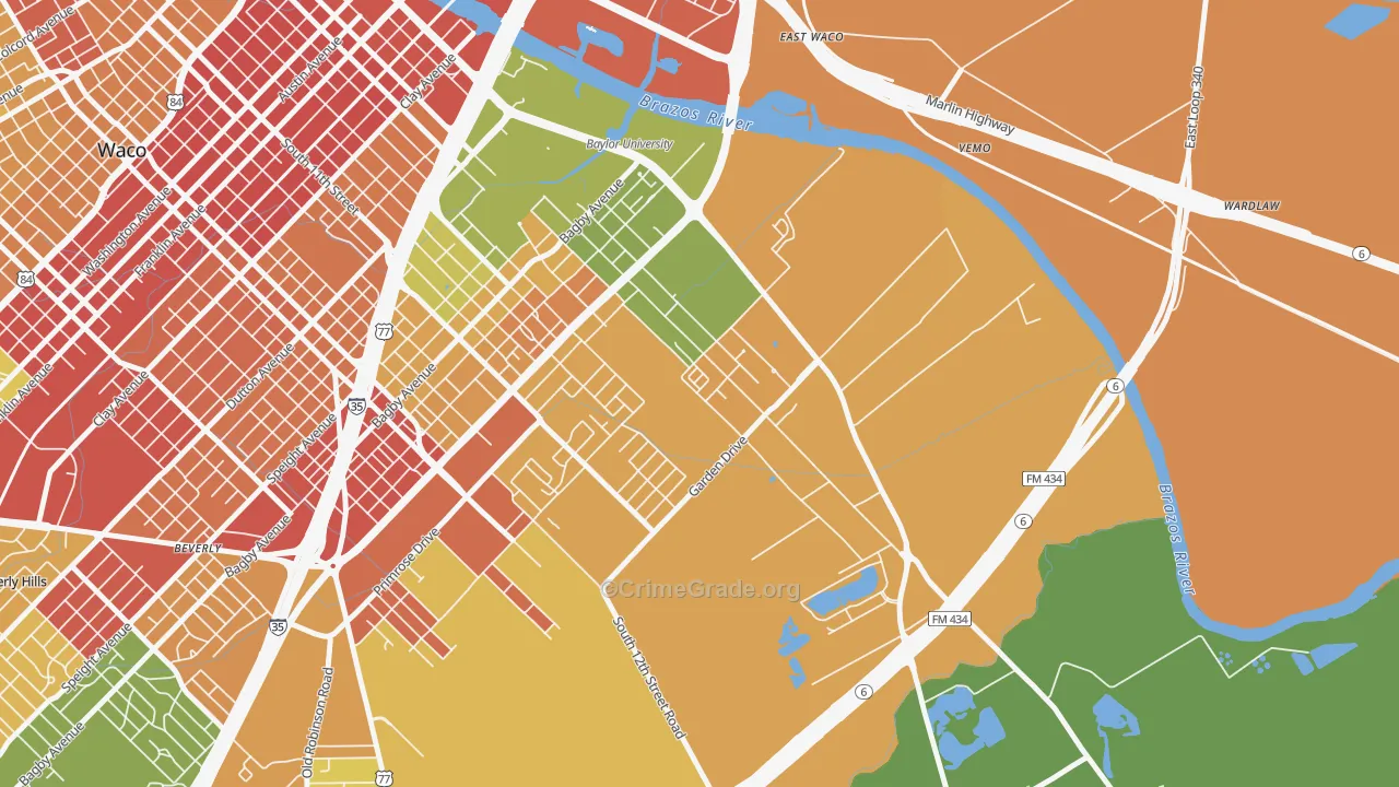 Oakwood, Waco, TX Map of Vandalism Rates