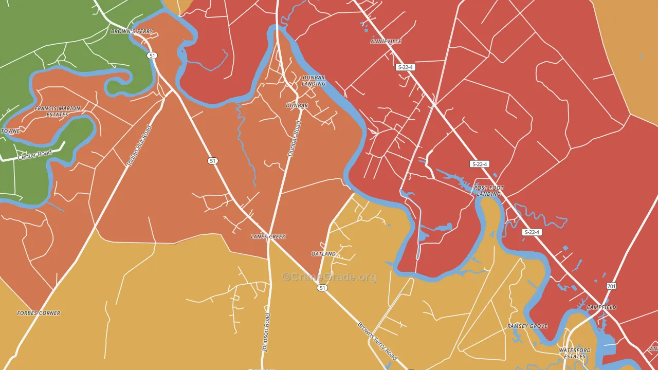 Oatland, SC Map of Vandalism Rates