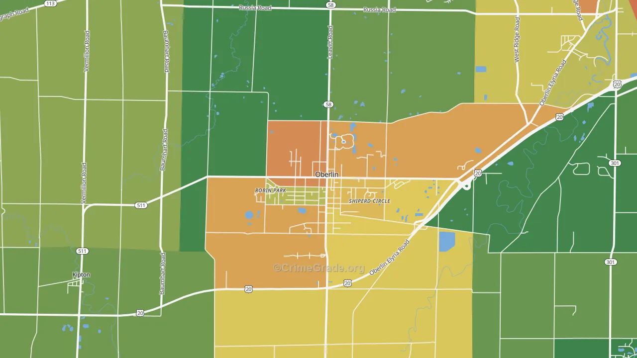 Oberlin, OH Map of Vandalism Rates