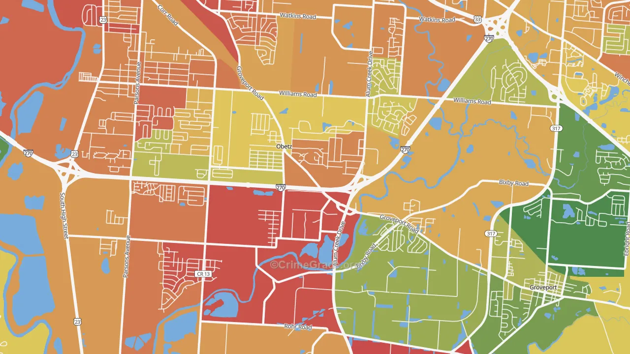 Obetz, OH Map of Vandalism Rates