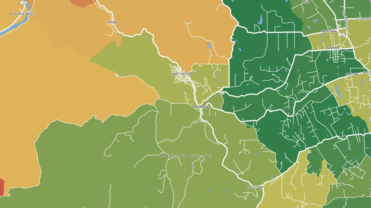 Occidental, CA Map of Vandalism Rates