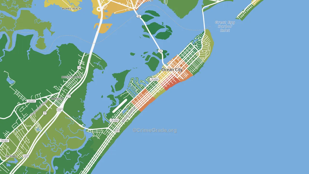 Ocean City, NJ Map of Vandalism Rates