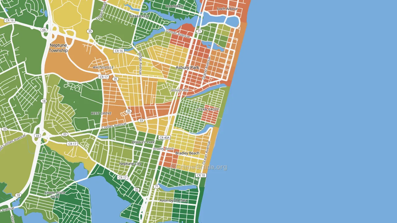 Ocean Grove, NJ Map of Vandalism Rates