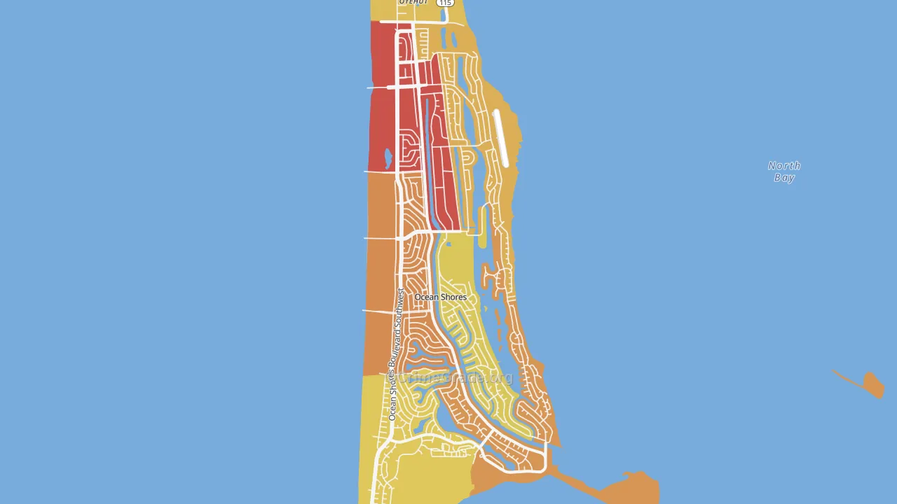 Ocean Shores, WA Map of Vandalism Rates