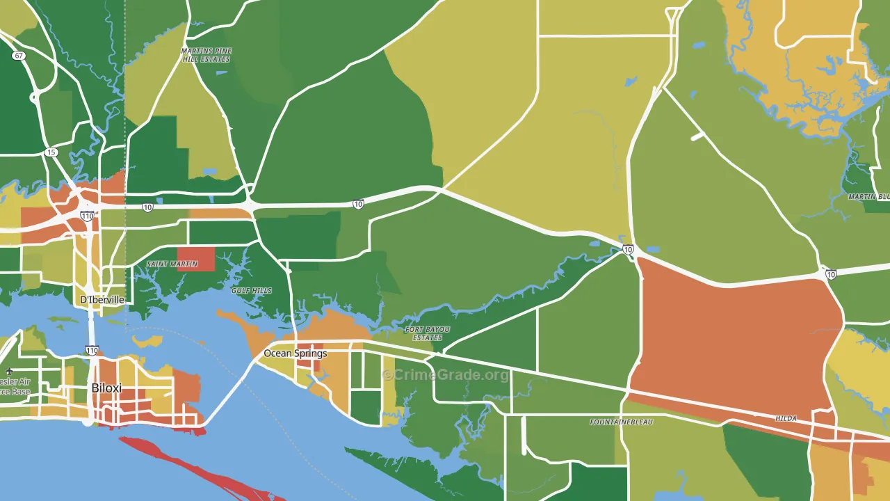 Ocean Springs, MS Map of Vandalism Rates