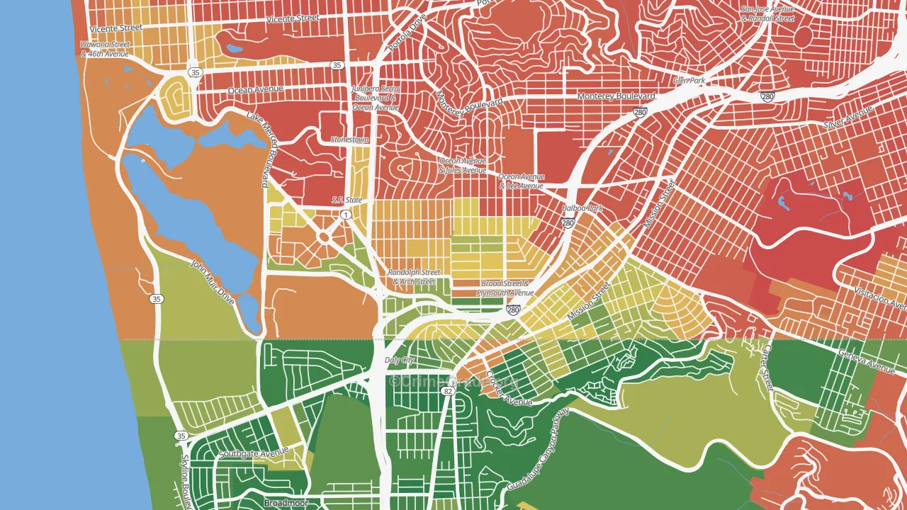 Ocean View, San Francisco, CA Map of Vandalism Rates