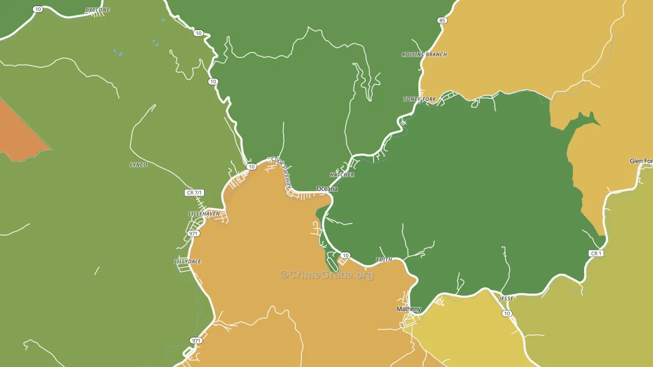 Oceana, WV Map of Vandalism Rates