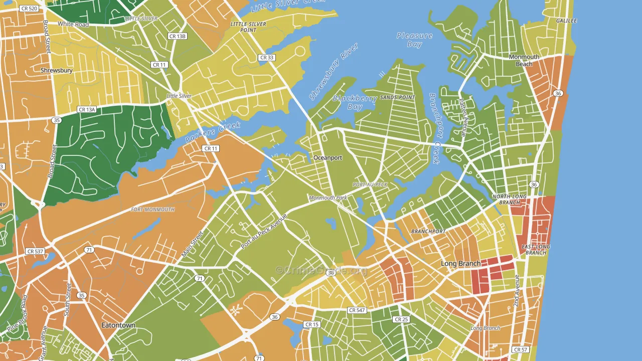 Oceanport, NJ Map of Vandalism Rates