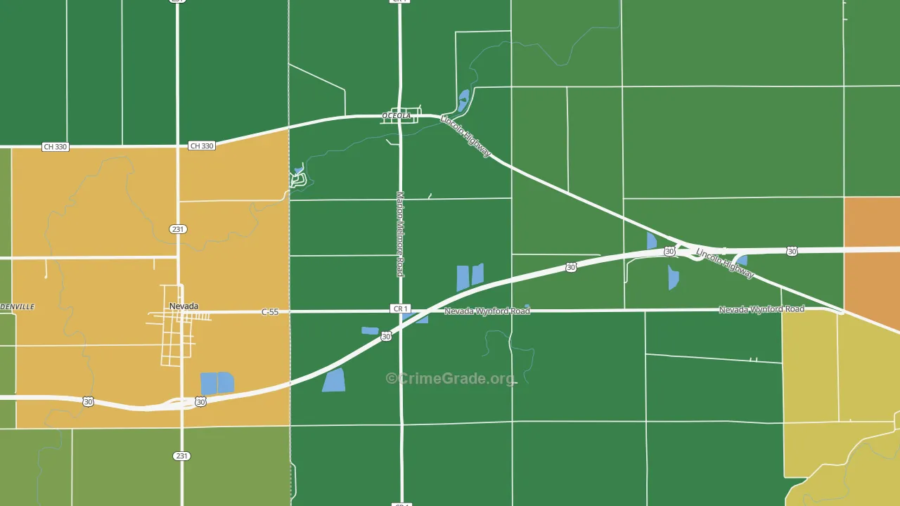 Oceola, OH Map of Vandalism Rates