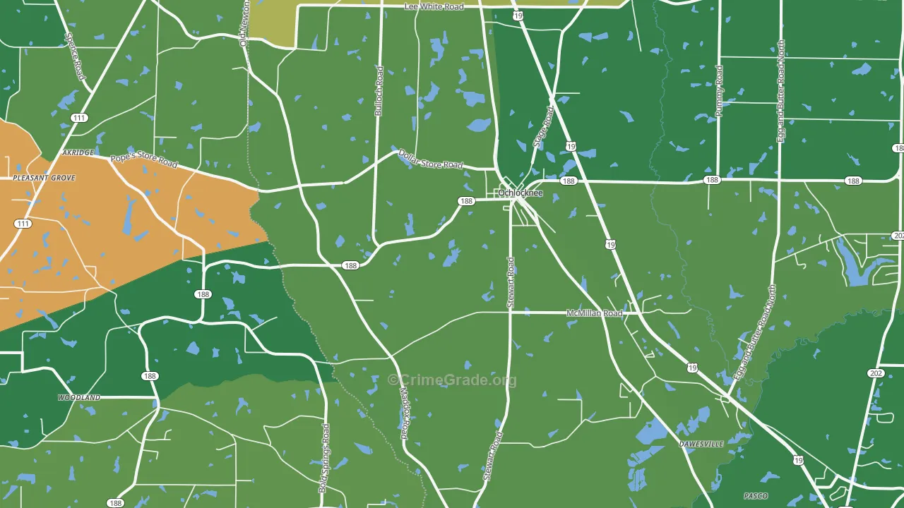 Ochlocknee, GA Map of Vandalism Rates