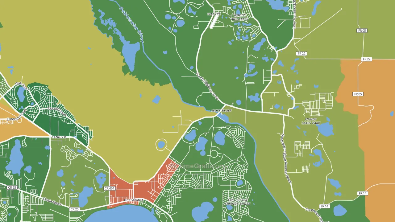 Ocklawaha, FL Map of Vandalism Rates