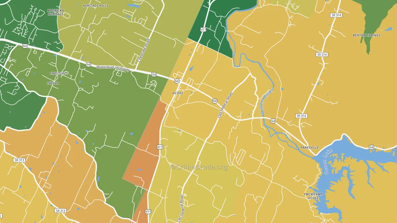 Ocoee, TN Map of Vandalism Rates