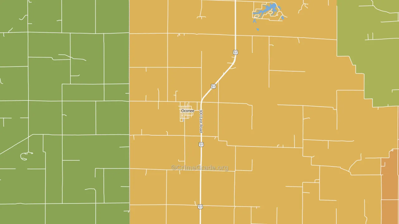 Oconee, IL Map of Vandalism Rates