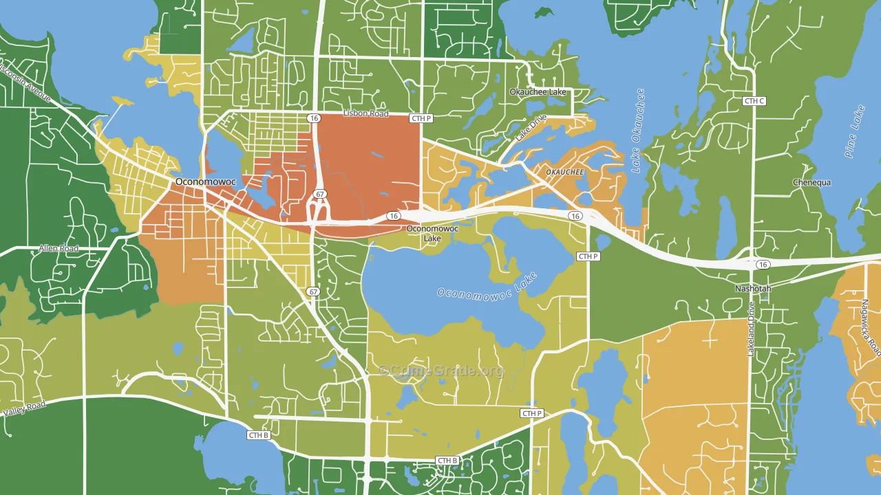 Oconomowoc Lake, WI Map of Vandalism Rates
