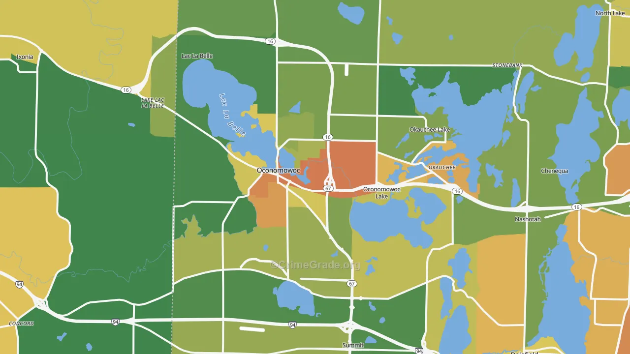 Oconomowoc, WI Map of Vandalism Rates