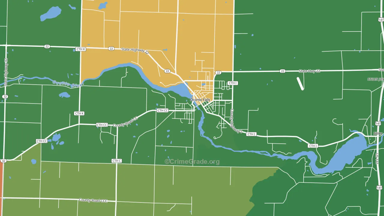 Oconto Falls, WI Map of Vandalism Rates