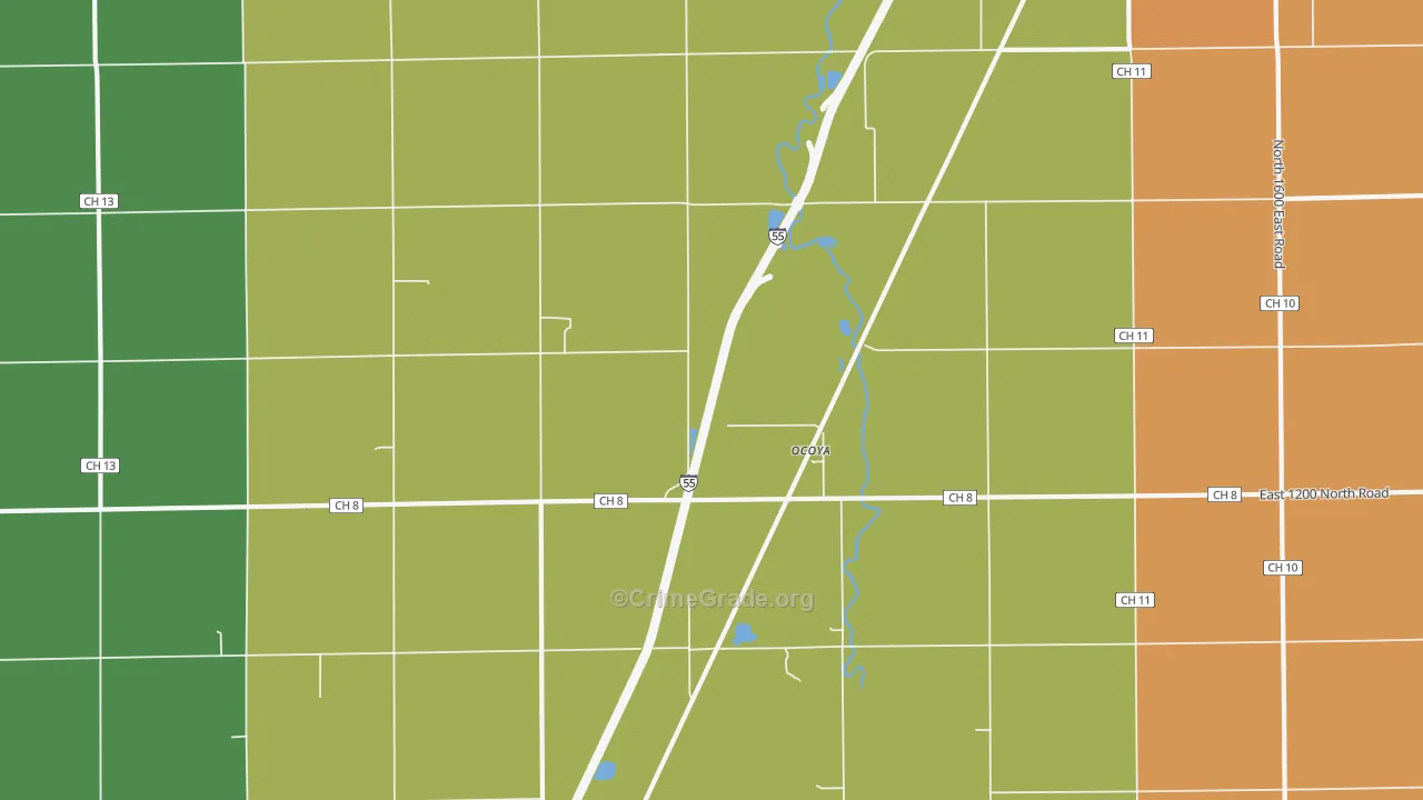 Ocoya, IL Map of Vandalism Rates
