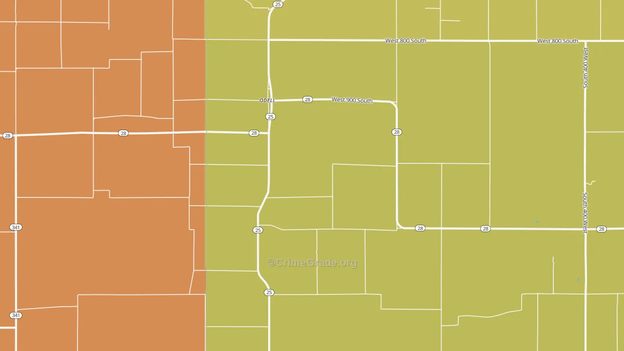 Odell, IN Map of Vandalism Rates