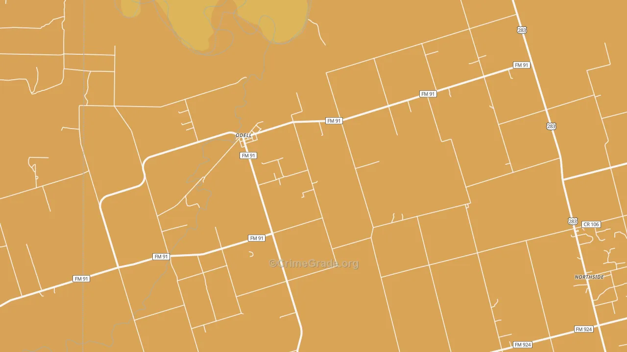 Odell, TX Map of Vandalism Rates