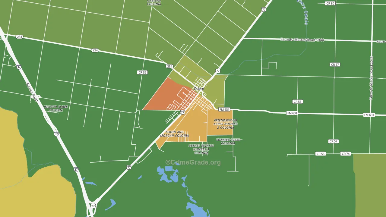 Odem, TX Map of Vandalism Rates