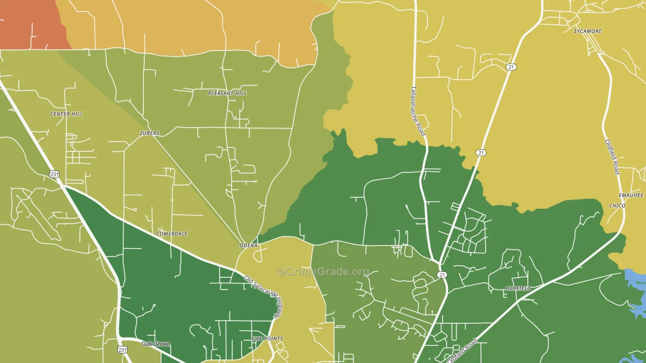 Odena, AL Map of Vandalism Rates