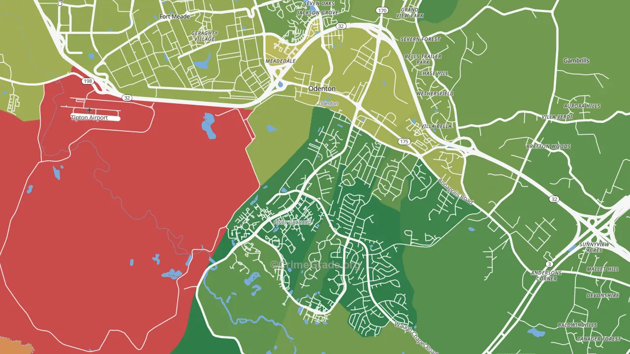 Odenton, MD Map of Vandalism Rates