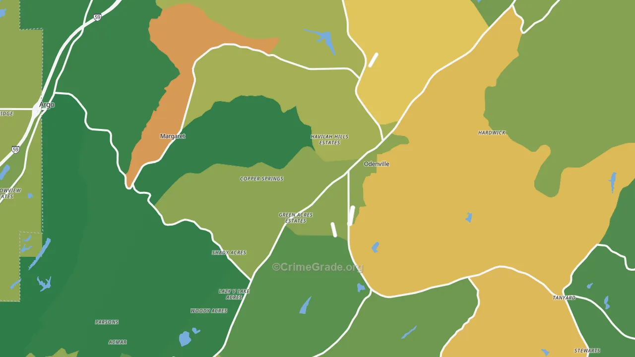 Odenville, AL Map of Vandalism Rates