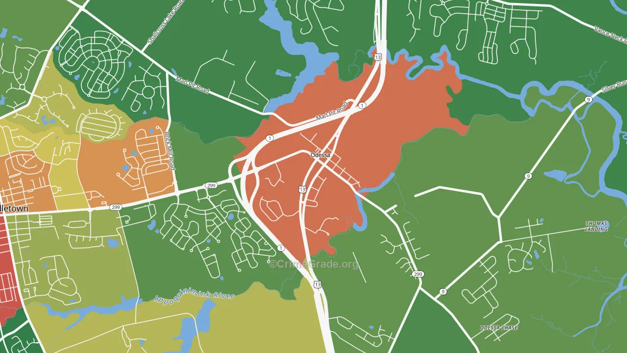 Odessa, DE Map of Vandalism Rates