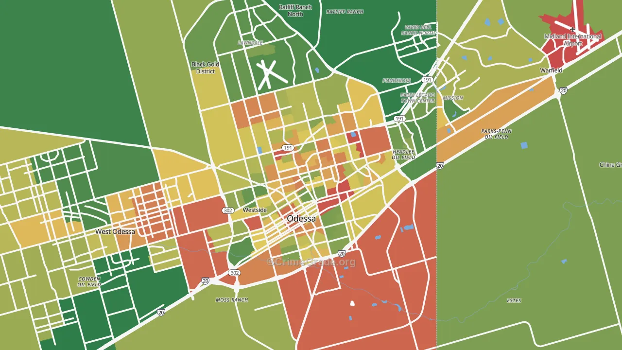 Odessa, TX Map of Vandalism Rates