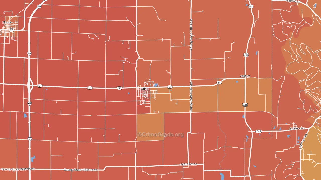 Odon, IN Map of Vandalism Rates