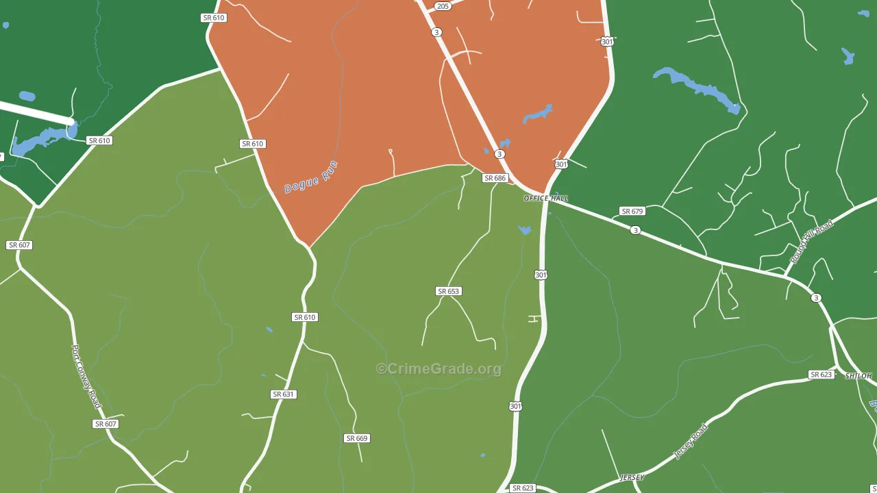 Office Hall, VA Map of Vandalism Rates