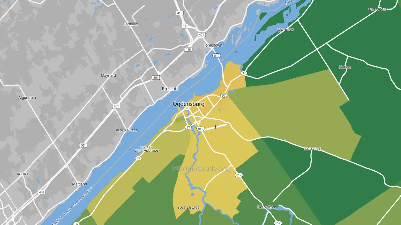 Ogdensburg, NY Map of Vandalism Rates