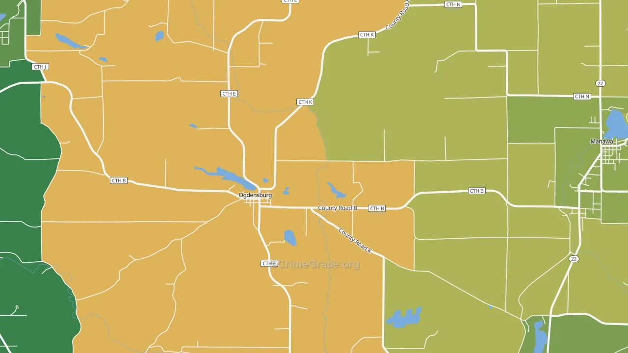 Ogdensburg, WI Map of Vandalism Rates