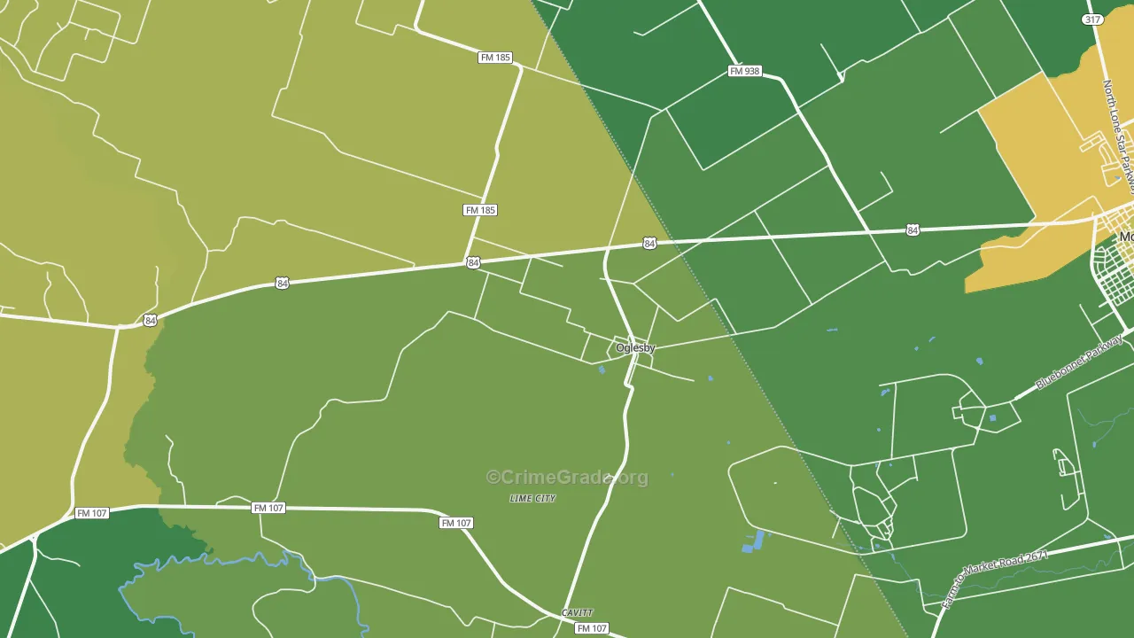 Oglesby, TX Map of Vandalism Rates