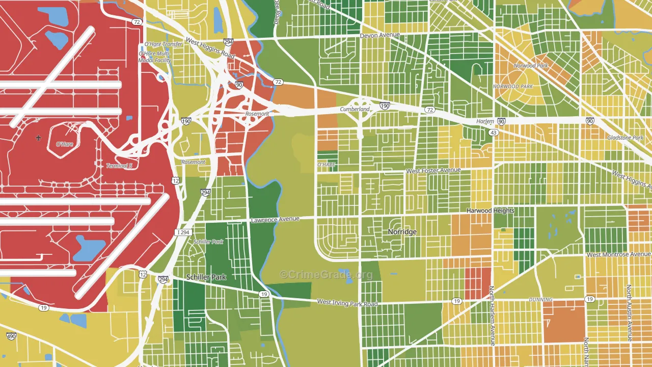 O'Hare, Chicago, IL Map of Vandalism Rates