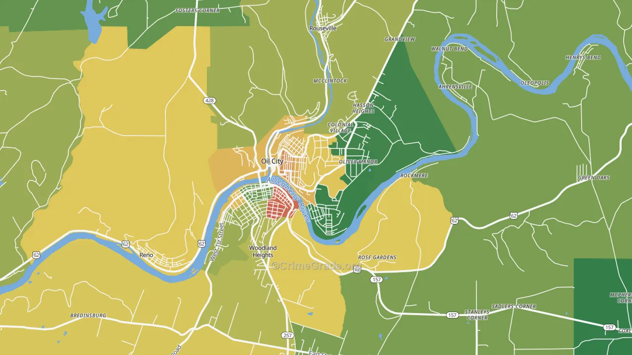 Oil City, PA Map of Vandalism Rates