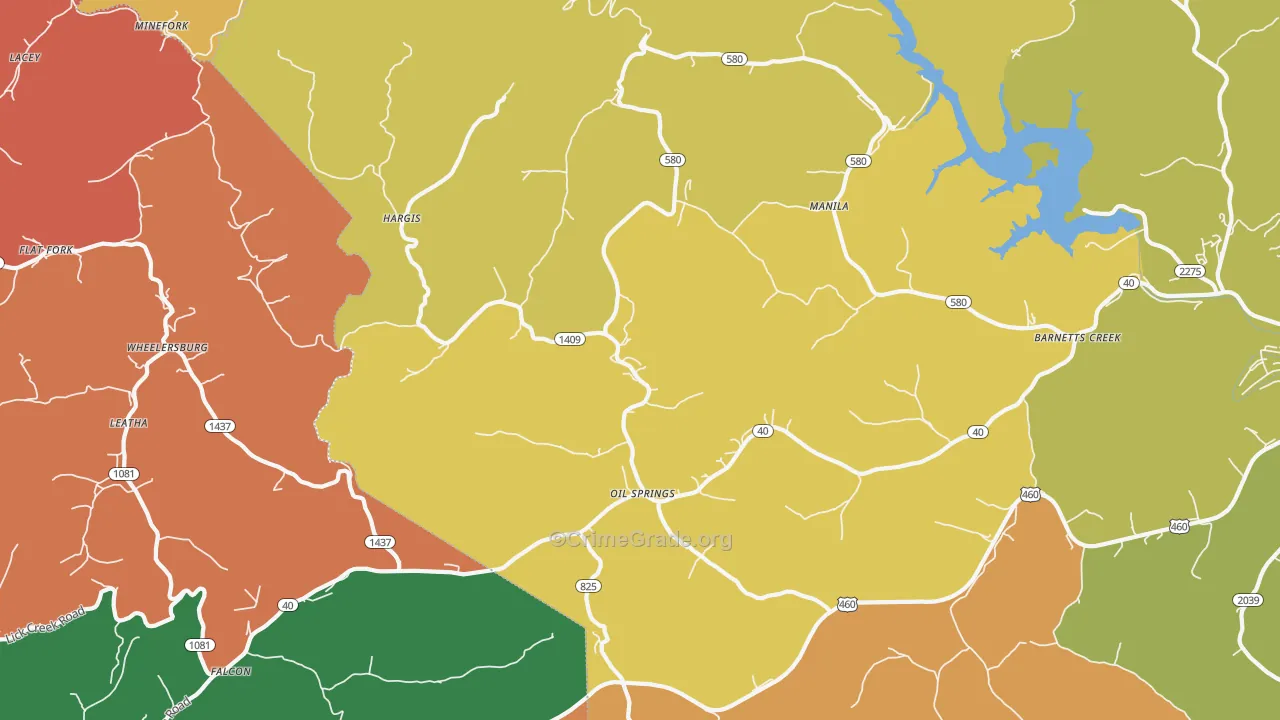 Oil Springs, KY Map of Vandalism Rates