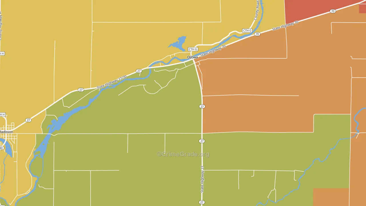 Ojibwa, WI Map of Vandalism Rates
