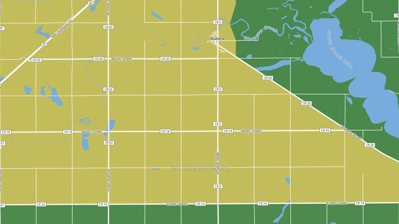 Okabena, MN Map of Vandalism Rates