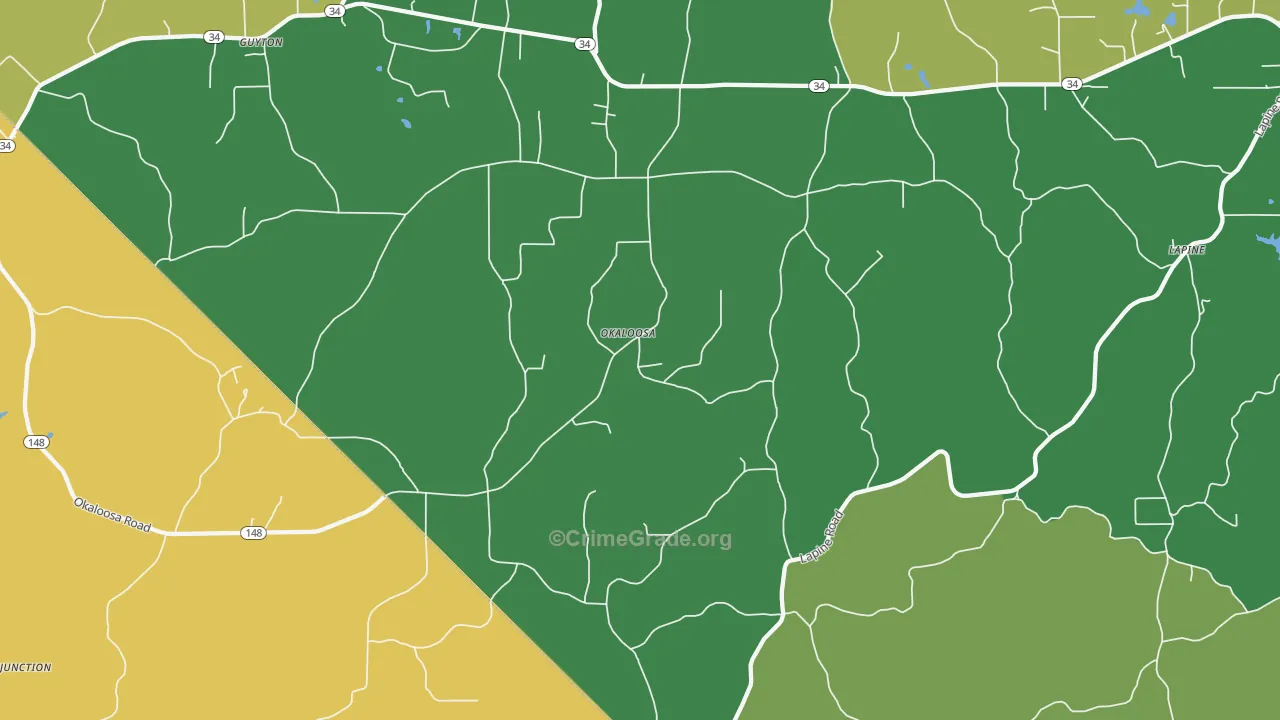 Okaloosa, LA Map of Vandalism Rates