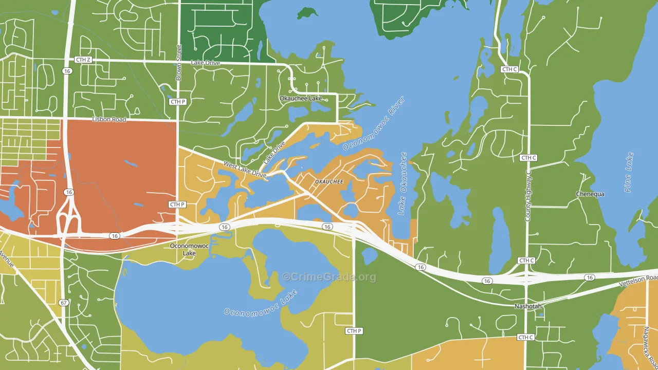 Okauchee, WI Map of Vandalism Rates