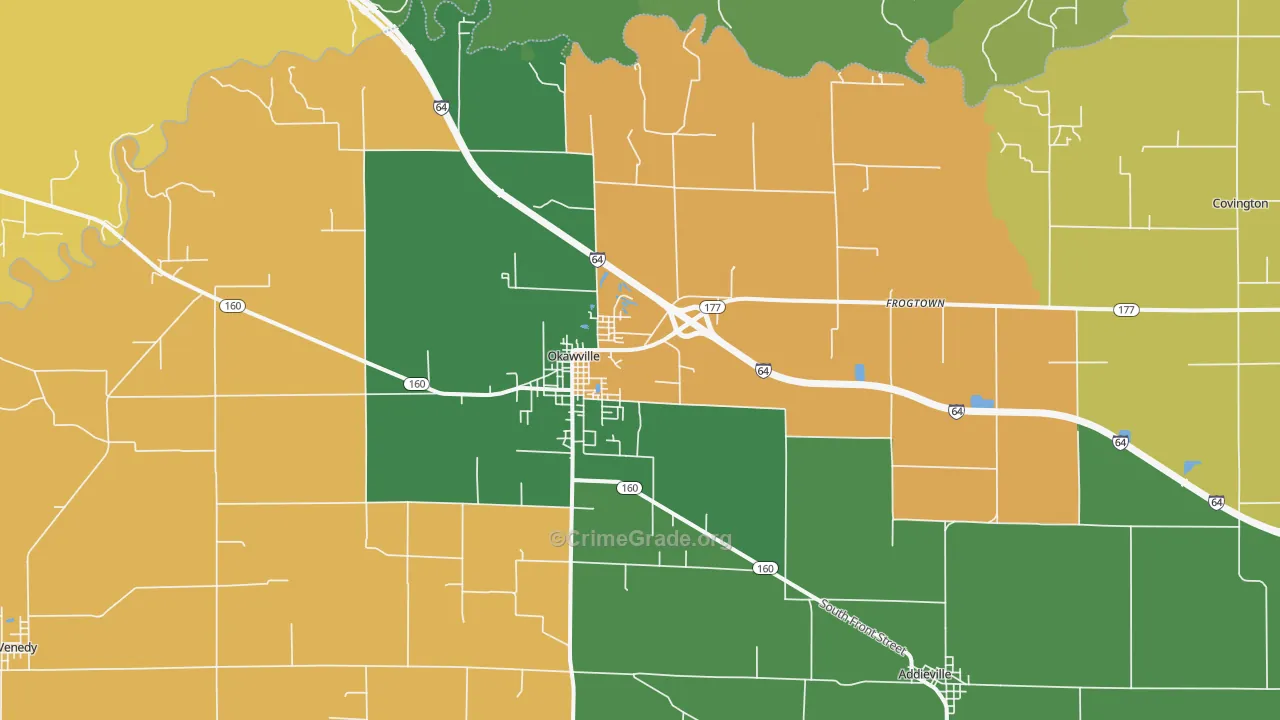 Okawville, IL Map of Vandalism Rates