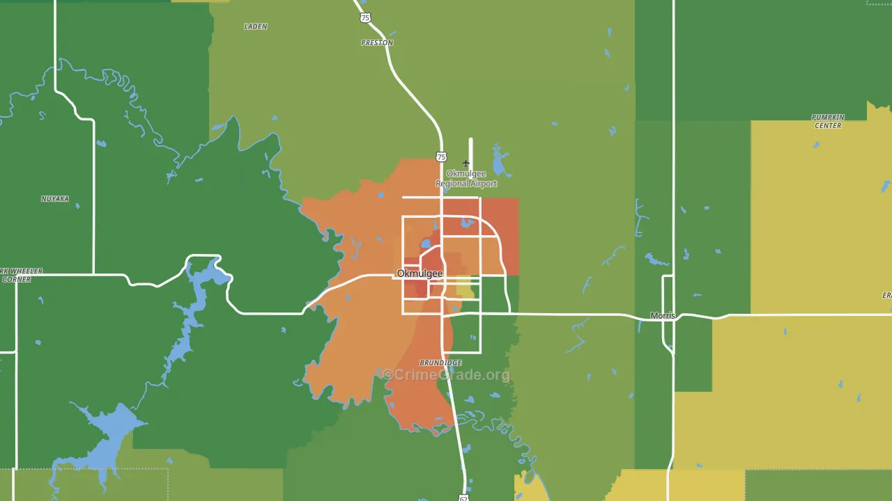 Okmulgee, OK Map of Vandalism Rates