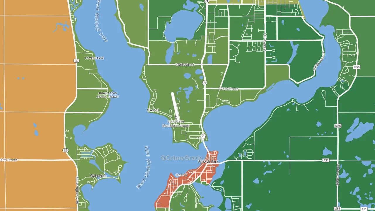Okoboji, IA Map of Vandalism Rates