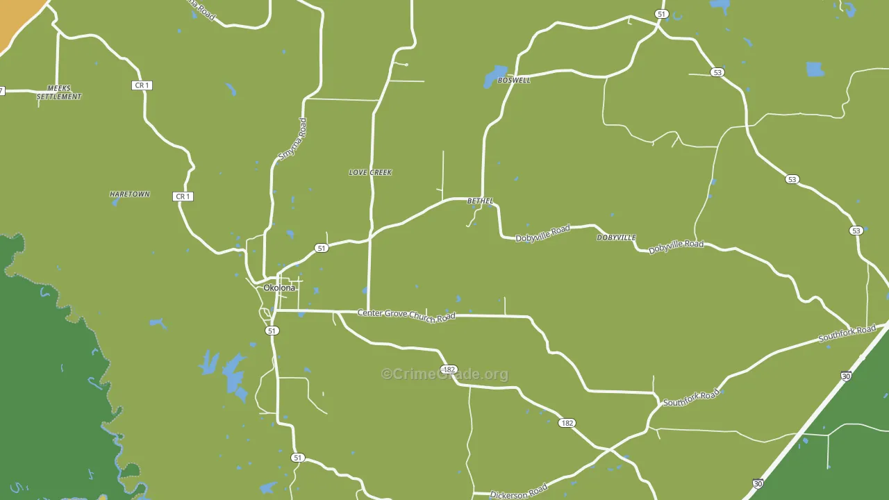 Okolona, AR Map of Vandalism Rates