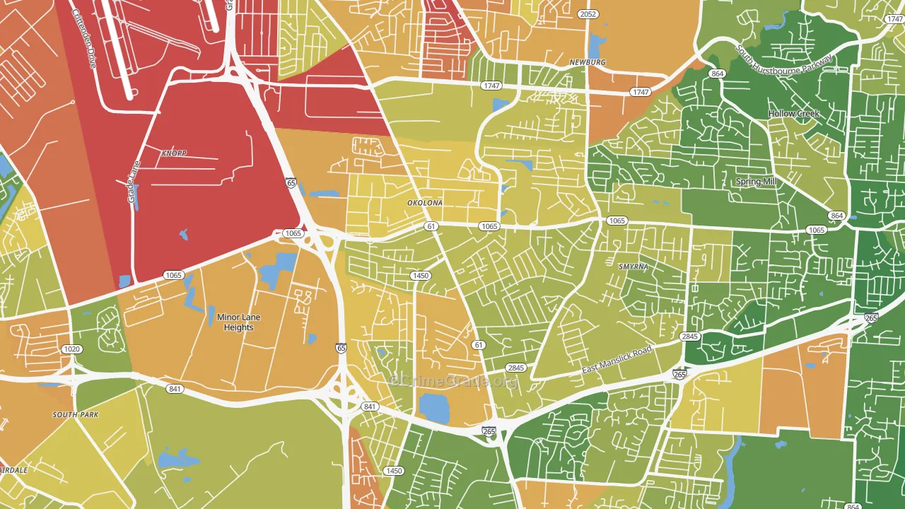 Okolona, Louisville, KY Map of Vandalism Rates