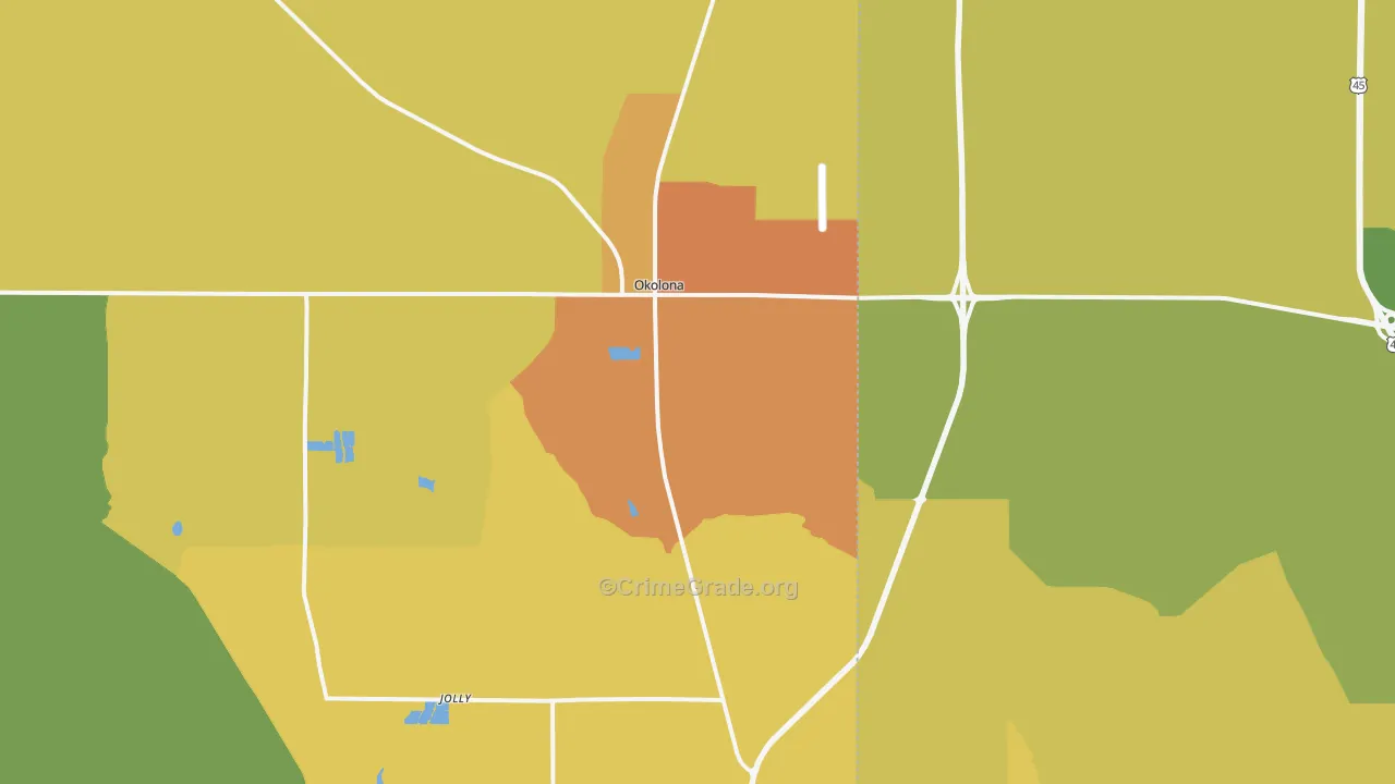 Okolona, MS Map of Vandalism Rates