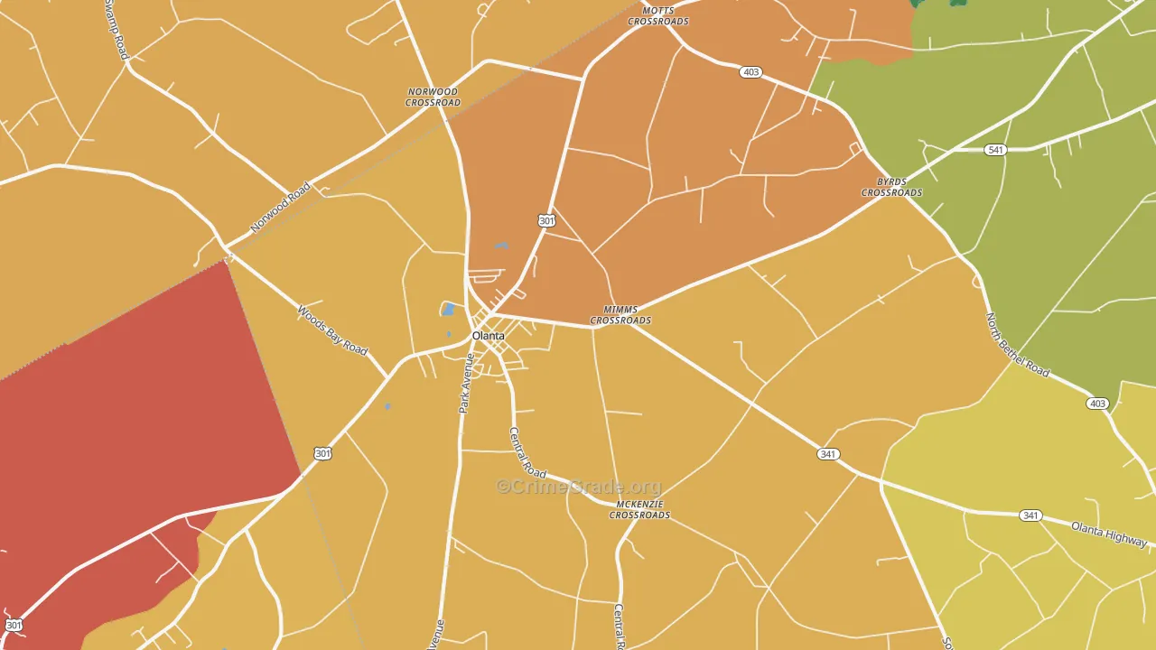 Olanta, SC Map of Vandalism Rates